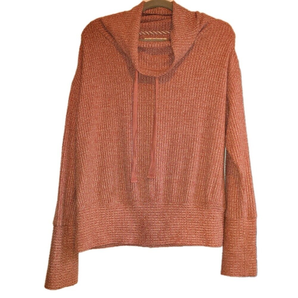 Anthropologie Saturday Sunday Pink Ribbed Cowl Neck Drawstring Pullover Large